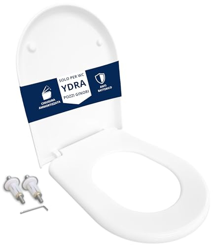 HYDRO HOME Copriwater Compatibile con Pozzi Ginori Ydra, Tavoletta WC Termoindurente Antibatterica, Sedile WC, Fissaggio dall’Alto, Cerniere inox, soft close, Chiusura Ammortizzata, Montaggio rapido