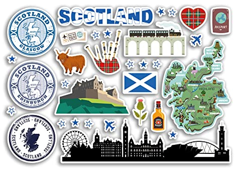 A5 Sticker Sheet Scotland Landmarks Vinyl Stickers - Scottish Map Airport Skyline Stamp Flag Travel Holiday Country City Aesthetic #80388