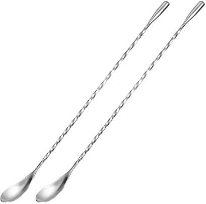 sourcing map Bar Cocktail Mixing Spoon, 2Pcs 12-Inch Stainless Steel Long Handle Spiral Handle Drink Mixing Spoons for Glass or Shaker, Silver