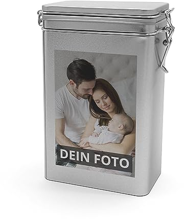 PhotoFancy® - Personalisierte Kaffeedose mit Foto bedrucken lassen - Vorratsdose für Kaffee mit eigenem Motiv gestalten - Farbe (Silber)