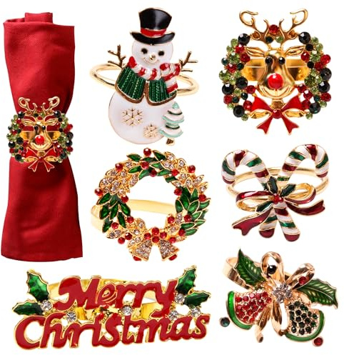 Serviettenringe Gold Serviettenring Weihnachten Serviettenschnalle 6 PCS Serviettenhalter Kranz Weihnachtsbaum Tischdeko Vintage Deko