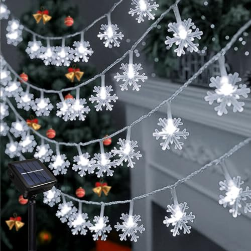 Solar LED Lichterkette Garten, Wasserdichte Schneeflocke Lichterkette 12 Meter 8 Modi 100 LEDs Schneeflocke Solar Lichterketten für Außen Hochzeits Terrassen Party Weihnachten Dekoration