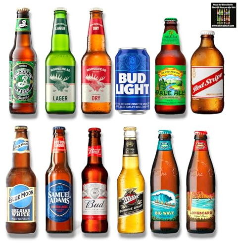 USA Bier Mix - die beliebtesten Biere in einem Set 12 x 330ml /355ml- USA & Kanada - Inkl. Haus der Biere Berlin Bierdeckel