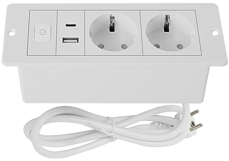 Tischplatte Versenkte Steckdose mit 2 USB,Versenkbare Einbau Steckdosenleiste 3-Fach,Tischsteckdose mit 1,8 m Kabel,für Büros,Schlafzimmer, Klassenzimmer, Arbeitsplätze (Weiß, 2AC+USB（A+C）)