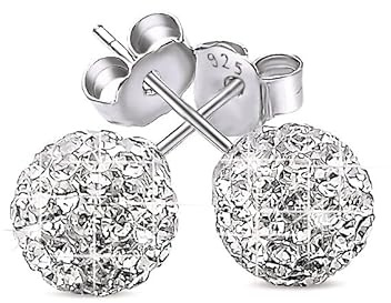 New, Promo Price, Ltd. Time Only. Quality, Solid Sterling Silver 925 (Not Plated) and AAA Crystals. Diamond Chip Effect Ball Stud Earrings. Boxed. (8mm, Clear)