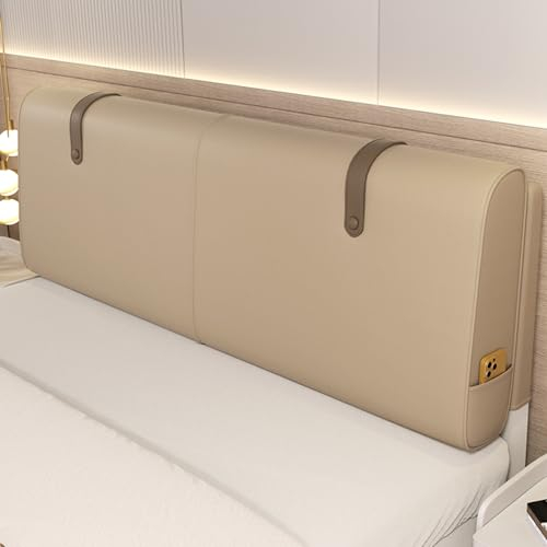 ZZYK Kopfteil Gepolstert Einfarbig Bettstützkissen Wandkissen Große Rückenlehne Kunstleder Nachttischkissen Lendenkissen Schlafsofa Etagenbett Lesekissen,Khaki,Straps 63/160cm