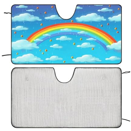 Pare-soleil pour pare-brise avant de voiture - Nuages arc-en-ciel - Gouttes de pluie - Bloque la chaleur et les rayons UV - Protection de fenêtre pour intérieur de voiture
