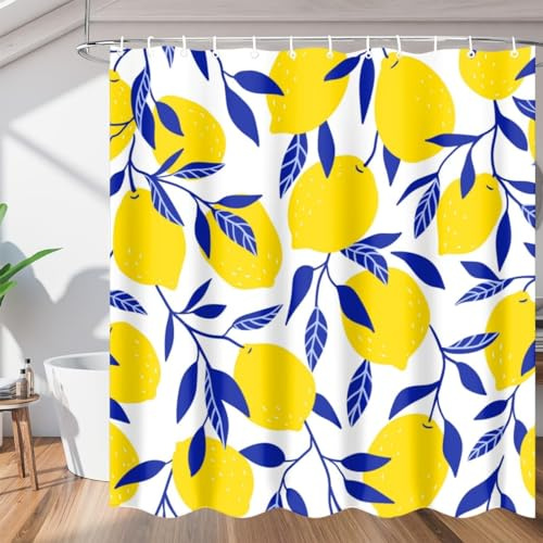 3D Duschvorhang 240x200 Zitrone Duschvorhang Zitrone Bad Vorhang Antischimmel Wasserdicht Duschvorhänge Textil Polyester für Badezimmer Badewannen mit 12 Haken 1742A