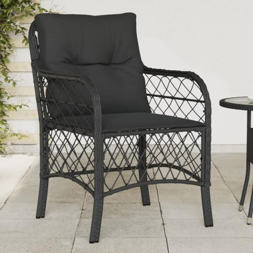 ZEYUAN Gartenstühle mit Kissen 2 STK. Schwarz Poly Rattan, Gartensessel, Campingstuhl, Hochlehner, Balkonstuhl, Balkonmöbel, Balkon Stuhl - 365153