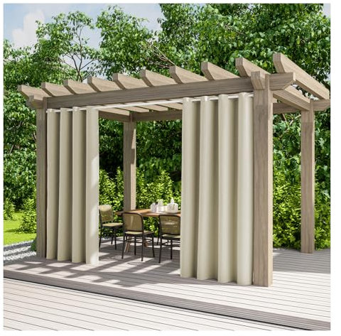 HonunGron Outdoor Vorhang (2 Stück) Wetterfest mit Ösen Oben, Blickdicht Wasserdicht Sonnenschutz Vorhänge Sichtschutz Gardine für Außen Terrasse Balkon Vorhalle (2 Stück | 132X243cm(B X H),Creme)