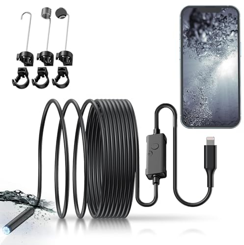 Endoskop für iPhone, für iPad HD 2.0 Megapixel Boroskop Inspektion Schlange Kamera IP67 wasserdicht mit 16.4Ft semi-Rigid Schnur, 8 LED Lichter, Unterstützung iOS 9.0+