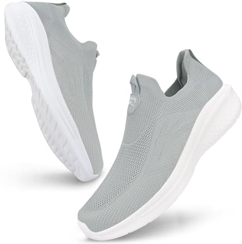 Giniros Zapatillas Slip On Running Hombre Zapatos Deporte Correr Jogging Caminar Bambas Deportivas Hombre Casual Gimnasio Fitness Gym Atlético Trekking Tenis Transpirables Sneakers, Gris Claro 43EU