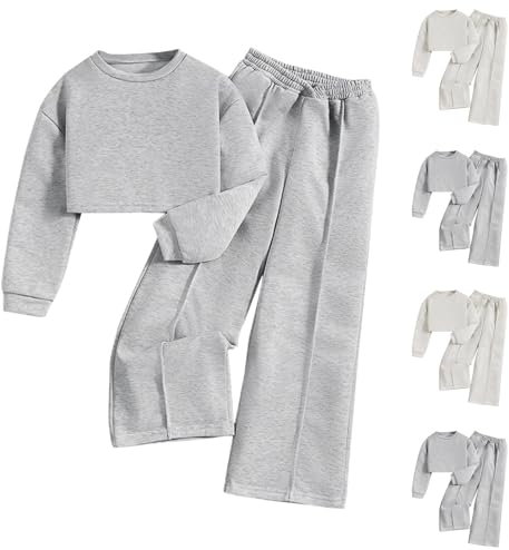 XINYUNZU Mädchen Jogginganzug Baumwolle Sweatshirt und Baggy Hose Set Sportanzug Einfarbig Casual Kinderkleidung Winter Mode Activewear für Mädchen Grau 140