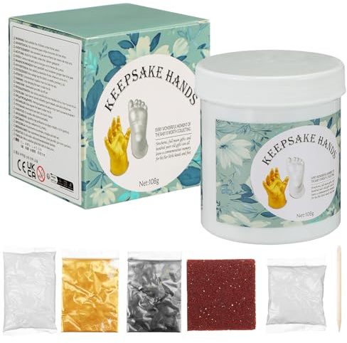 RORPOIR Kit de Moldeo de Mano para Bebés Polvo de Barro Dorado, Fácil DIY para Registrar el Crecimiento del Recién Nacido en Fiestas de Cumpleaños