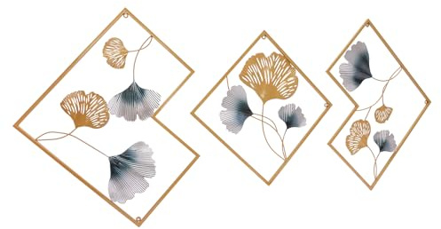 Etrhdfyts Wanddeko Ginkgo Metall, 3D Gold Dreiteilige Groß Wandbilder Für Wohnzimmer Schlafzimmer, Flur, Esszimmer