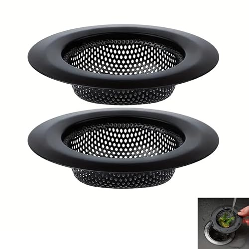 IMAXWAVE Pack de 2 Coladores de Fregadero de Acero Inoxidable (5.5 cm), Filtro para Desagüe de Cocina y Baño, Evita Atascos y Facilita la Limpieza, Colador Universal, Multiuso, Negro