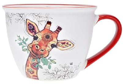 KIUB Bol timbale avec une anse - Motif girafe qui mange tranquillement -porcelaine - 550ML