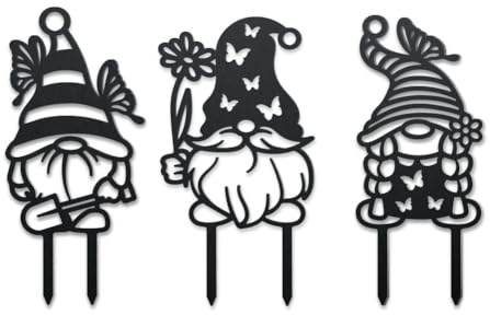 WADORN 3 Stile GNOME Metall Dekorative Gartenstecker, Lustige Zwergstatuen Aus Metall Außenbereich Wetterfeste Gartendekoration Ornament Geschenke Für St. Patricks Day Außenbereich Garten Hinterhof