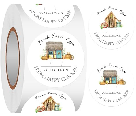 Farm Fresh Eggs Stickers Egg Carton Labeling Stickers 2 Inch-Fresh Egg Carton Decor from Happy Chickens Labels Round Packaging Sticker for Chicken Quail Duck Egg 500 Pcs