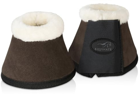 Equinate Hufglocken Sunville mit Wildleder überzogen und synthetischem Lammfell S Braun - Robuste und stoßdämpfende Springglocken - Hufschutz für Training und Turniere - 2er Set