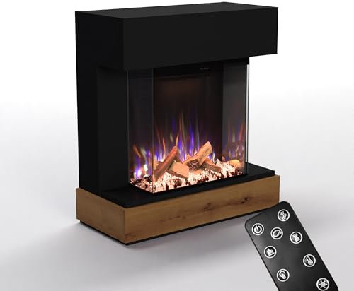 GLOW FIRE Kaminofen PR12 mit realistischem 3D E-Motion LED-Feuer - Stand-Elektrokamin mit Heizung und Kaminfeuer, Knistereffekt & Timer, max. 1500 W, 61,5x130x40cm, Schwarz