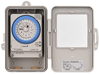 Interruttore Timer Meccanico 24 Ore IP53 Programmabile Scatola Interruttore Timer Elettrico AC 100-240V Intervallo 15 Minuti 96 Volte ON/OFF con Foro di Montaggio Copertura Impermeabile