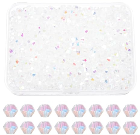 PATIKIL 1000pcs 4mm Bicone Glass Crystal Beads with Box, White AB | Faceted Glass Spacer Beads for Jewelry Making Bracelet Necklace Earrings DIY Suncatcher Craft