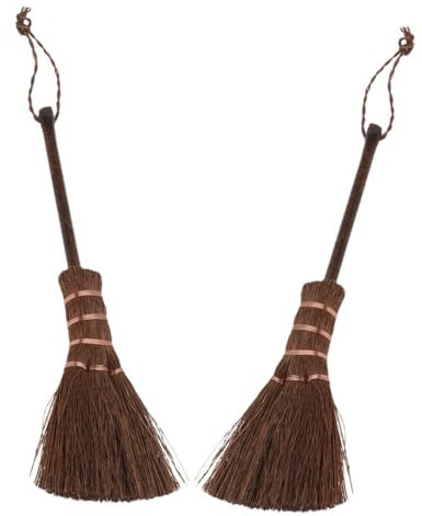 TOYANDONA Mini Marron Balai de Nettoyage en Fibre de Palmier 2 Pièces Brosse Compacte Maniable pour Bureau et Table pour Maison et Étagères