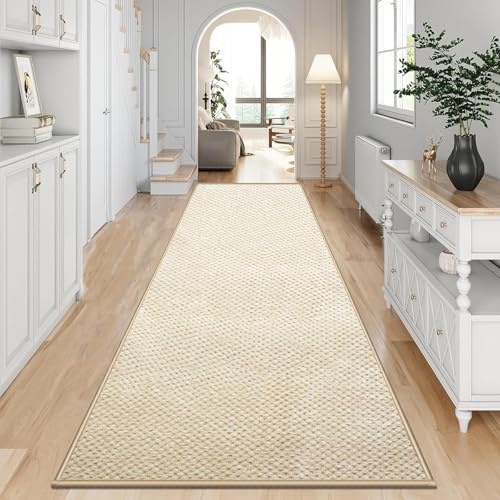 KMVIZI Küchenteppich 70x240cm, Küchenläufer, Teppich Läufer Küche, Beige | Chenille, Rutschfest, Waschbar, Absorbierend, Schmutzabweisend, Leicht zu Reinigen, für Küche, Flur, Eingang, Badezimmer