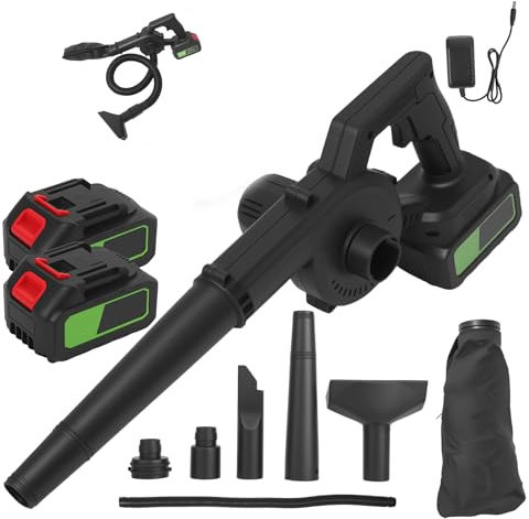 Home and Garden Laubbläser, kabellos, 21 V, mit 4,0 Ah Akku und Ladegerät, Reinigung von Schnee, Laubbläser für Gartenblätter, Holzspäne (Schwarz, 2 Akku)