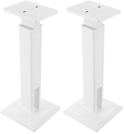 1 paire de supports de haut-parleurs réglables en hauteur pour enceintes satellites et petites étagères, extensible de 65 à 85 cm, capacité de charge jusqu'à 30 kg, blanc