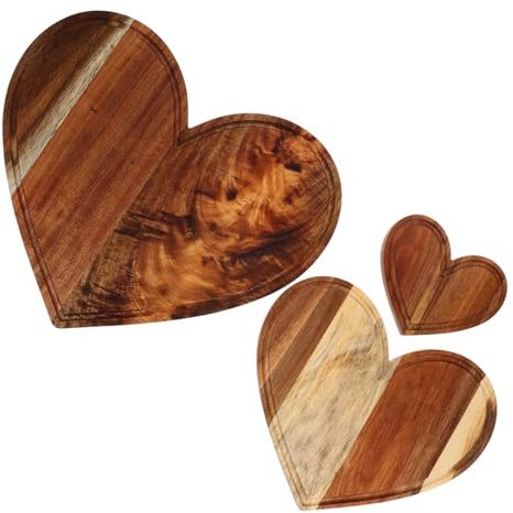 Tagliere per Cucina in Legno 3 Pezzi a Forma di Cuore