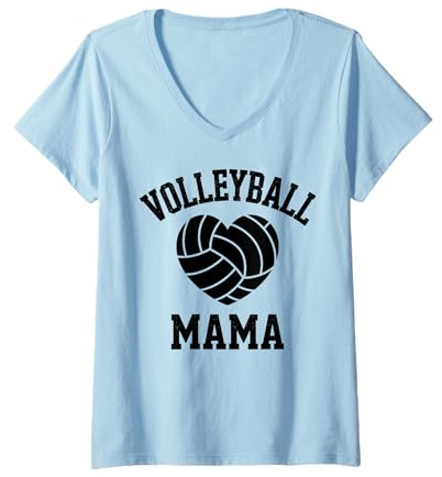 Damen Volleyball Mama Lustiger Volleyball T-Shirt mit V-Ausschnitt