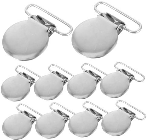 10 Stück Silberne Runde Metall Schnullerclips für Babyhalterung | 25 Mm Format, Kompakt und Leicht zu Reinigen, für Unterwegs und Reisen