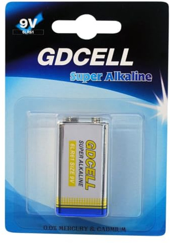 GDCell 9V Alkaline Battery, 6LR61 PP3 Model, Single Battery, for Smoke Detectors and Electronic Devices, Non-Rechargeable - #3515