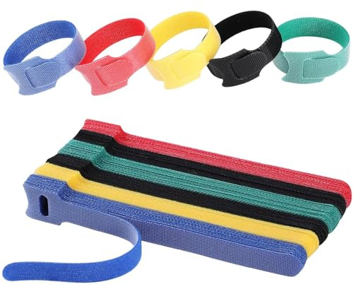 TQIOQIY 150 Pack Cable Ties, 8inch/20cm Reusable 5 Colors Multi-Purpose Hook Loop Wire Ties Cord Organizer Adjustable Cable Straps for Cord Organizer Cable Management