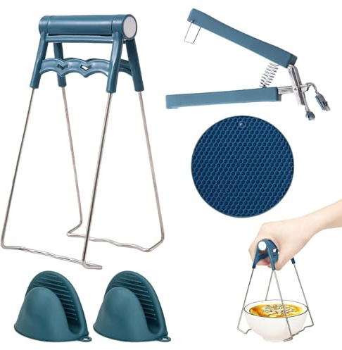 Juhuifu 4 2PCS Hot Plate Gripper Set - Air Fryer Tongs, Foldable Hot Bowl and Plate Gripper, Air Fryer Mini Silicone Oven Gloves and Heat-Resistant Mat, Suitable for Microwave, Oven, Airs Fryers