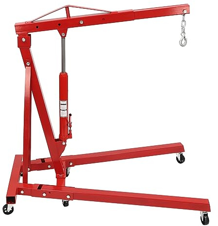 DWIKRYT 2 tonnellate, sollevatore motore pieghevole, 6 ruote, gru officina per carichi fino a 500 kg, sollevatore a traverse, per uso in officine (rosso)