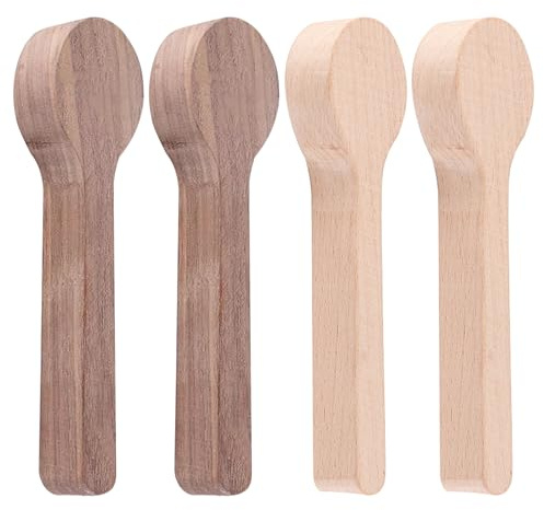 Lot de 4 Ébauches de Cuillère en Bois pour Sculpture Bois Créative, Kit de 2 Cuillères en Hêtre et 2 en Noyer Noir, Petite Cuillère en Bois à Miel ou Café, Idéal pour Débutants et Loisirs Créatifs