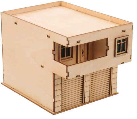 GARIOUANS Vormontiertes Kleiner Holzhaus Modell für Diorama und Modellbau | Khakifarbene Holzhütte, 11x8x8cm, Realistische Architekturdetails, für Lehrzwecke und Dekoration