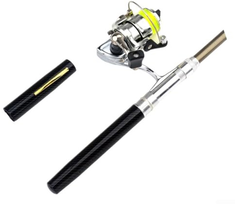 Mini stylo de poche canne à pêche et moulinet pour combo, kit de lancement d'appât portable, bâton en fibre de verre de 1 m/1,4 m, bobine en aluminium, pour camping et randonnée (1,4 m noir)