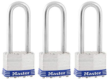Master Lock 1TRILJ Lot de 3 cadenas d'extérieur à clés identiques avec clés, anse extra longue pour portail, clôture, abri de jardin ou autres équipements, Argenté