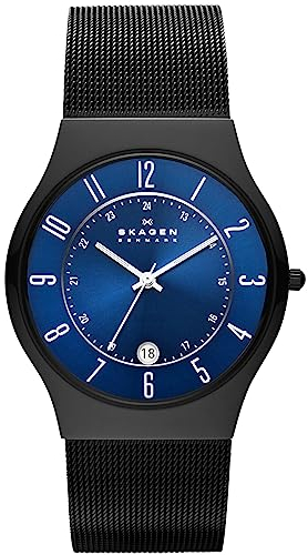 Skagen Herrenuhr Sundby Titanium, DreizeigerDatumswerk, 42mm Midnight Titanium Gehäuse mit EdelstahlMeshArmband, T233XLTMN