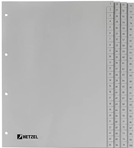 Rexel Hetzel 721311 Kunststoffregister Zahlen A4 Polypropylen 1-100, grau
