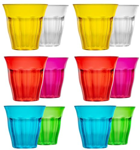 Rink Drink 250ml Multicoloured Plastic Cups Set of 12 Kids Tumblers | Reusable Plastic, Shatterproof Design, 250ml Capacity, 12 Cup Set, 6 Colours, Indoor & Outdoor Use
