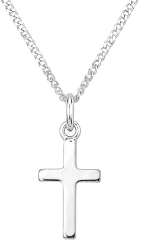 Alexander Castle Small Plain 925 Sterling Silver Cross Necklace for Children - Silver Cross Necklace Pendant with 16 Sterling Silver Chain & Jewellery Gift Box - 21mm x 10mm