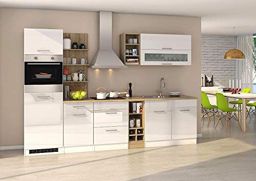 idealShopping GmbH Küchenblock Mailand 300 cm weiß Hochglanz ohne Elektrogeräte