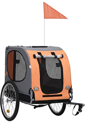 vidaXL Fahrradanhänger für Hunde Orange Grau Hundetransporter Hundeanhänger