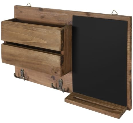 Flexzion Rustikale Holz-Wand-Organizer für den Eingangsbereich, wandmontierter Mudroom-Aufbewahrungs-Organizer mit Kreidetafel/Memoboard & Schlüsselhaken/f Möbel-Accessoire für Haustür und