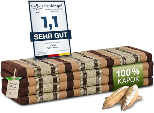 livasia Nachhaltige Klappmatratze Kapok XXL - 200x140x8cm - extrabreite Gästematratze, Faltbare Matratze doppel, ökologische Yogamatte, Gästebett klappbar, Liege Garten Balkon (Braun)